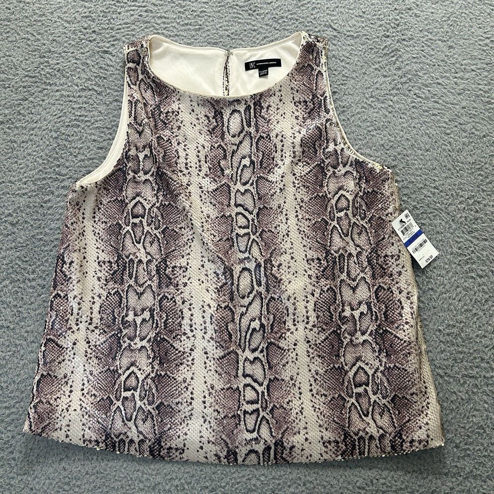 INC Blouse Womens XL Pale Mauve Sequin Snake Embossed Sleeveless Tank Top Lined